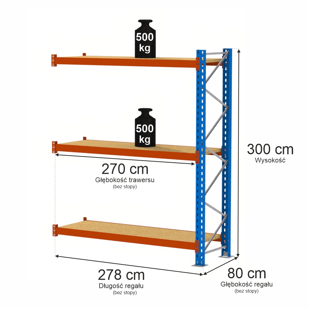 Mega-M XR scaffale magazzino 300x278x80 cm 3 ripiani 500 kg