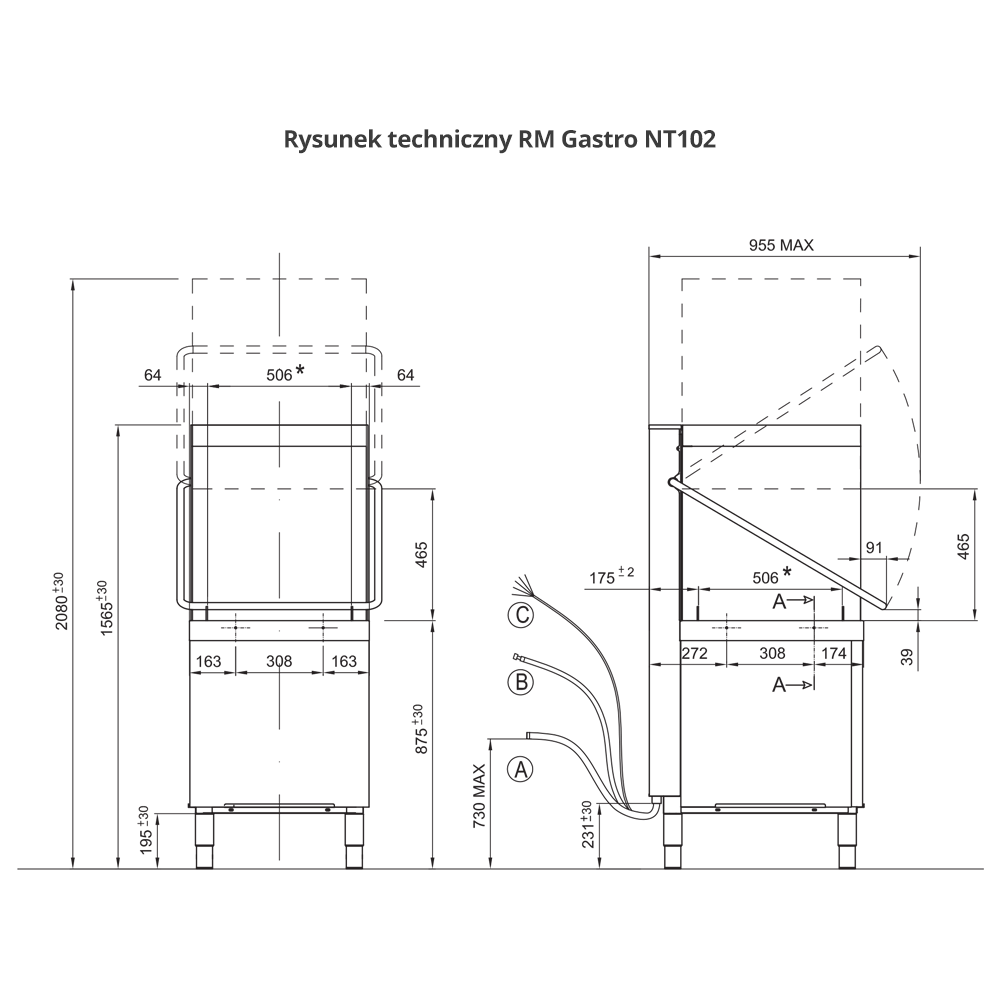 RM Gastro NT102P lavastoviglie a cappello 10,2 kW