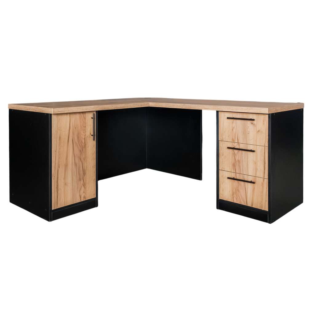 Mega-M L-160 scrivania angolare rovere kraft nero con cassetti