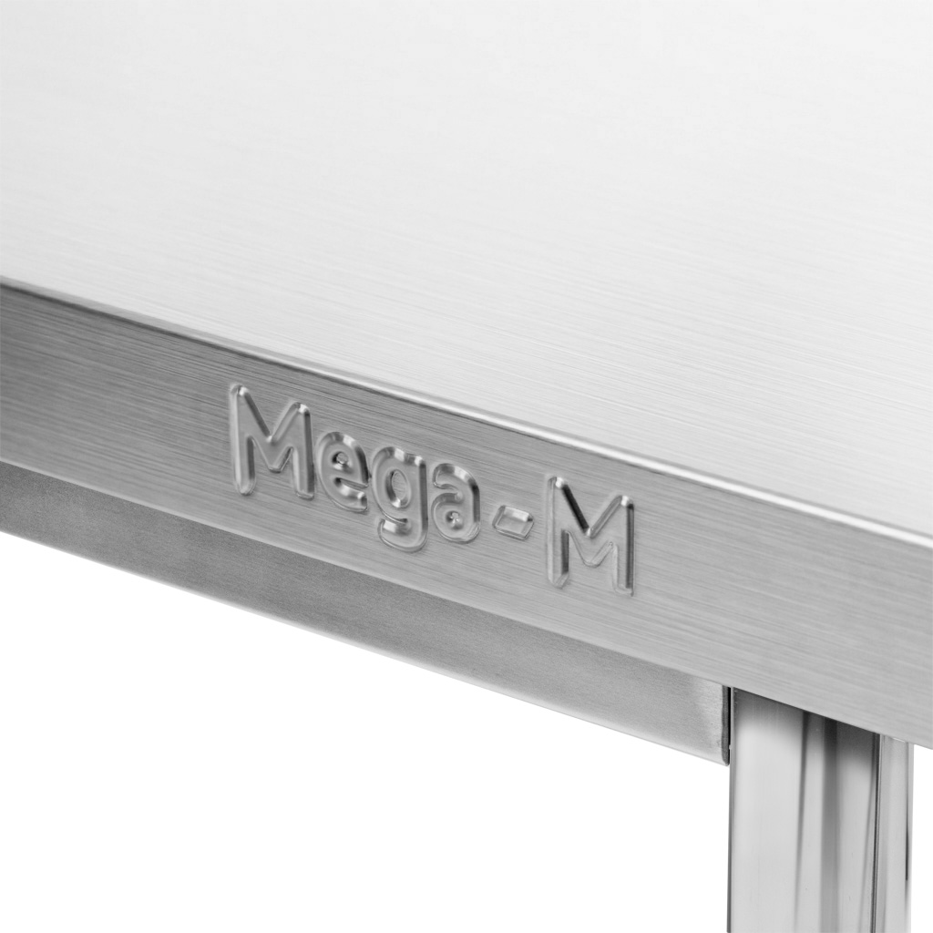 Mega-M X Standard 180x70x85 tavolo inox da parete 2 ripiani