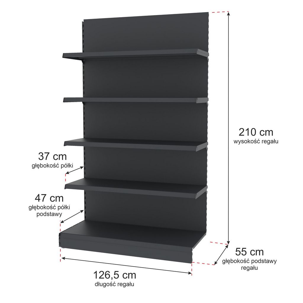 Mega-M Merkury II scaffale negozio a parete 210x126,5 cm grafite