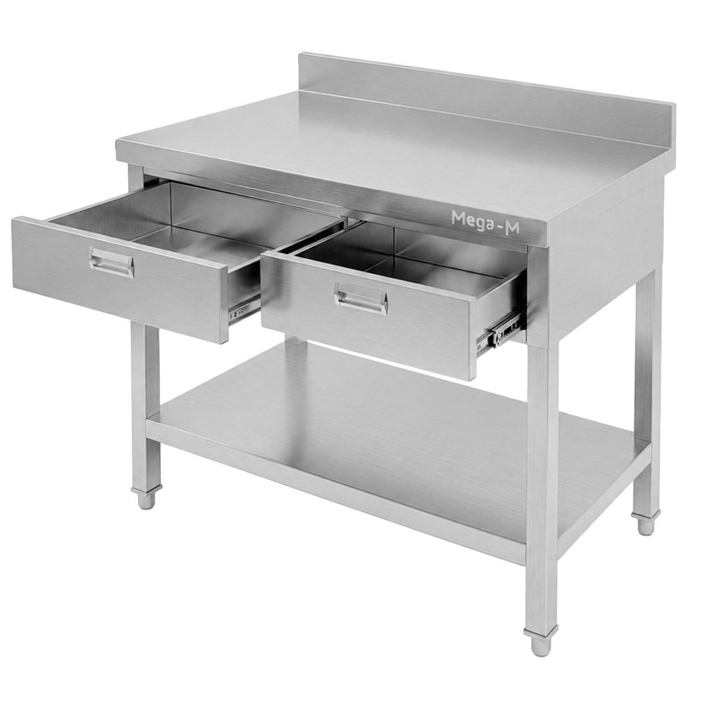 Mega-M X 100x60x85 tavolo inox con 2 cassetti