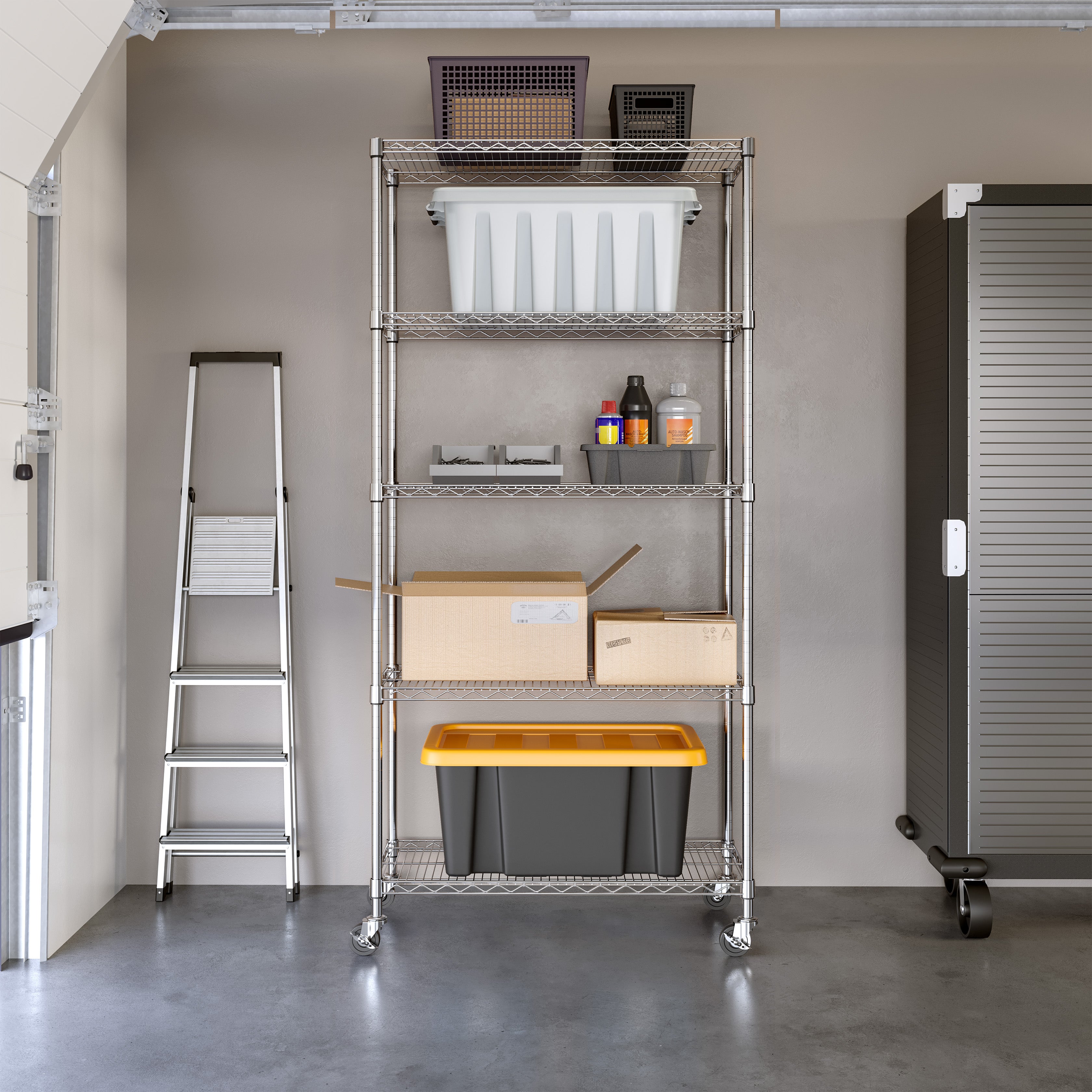 Seville Classics SHE15390B scaffale 5 ripiani acciaio argento