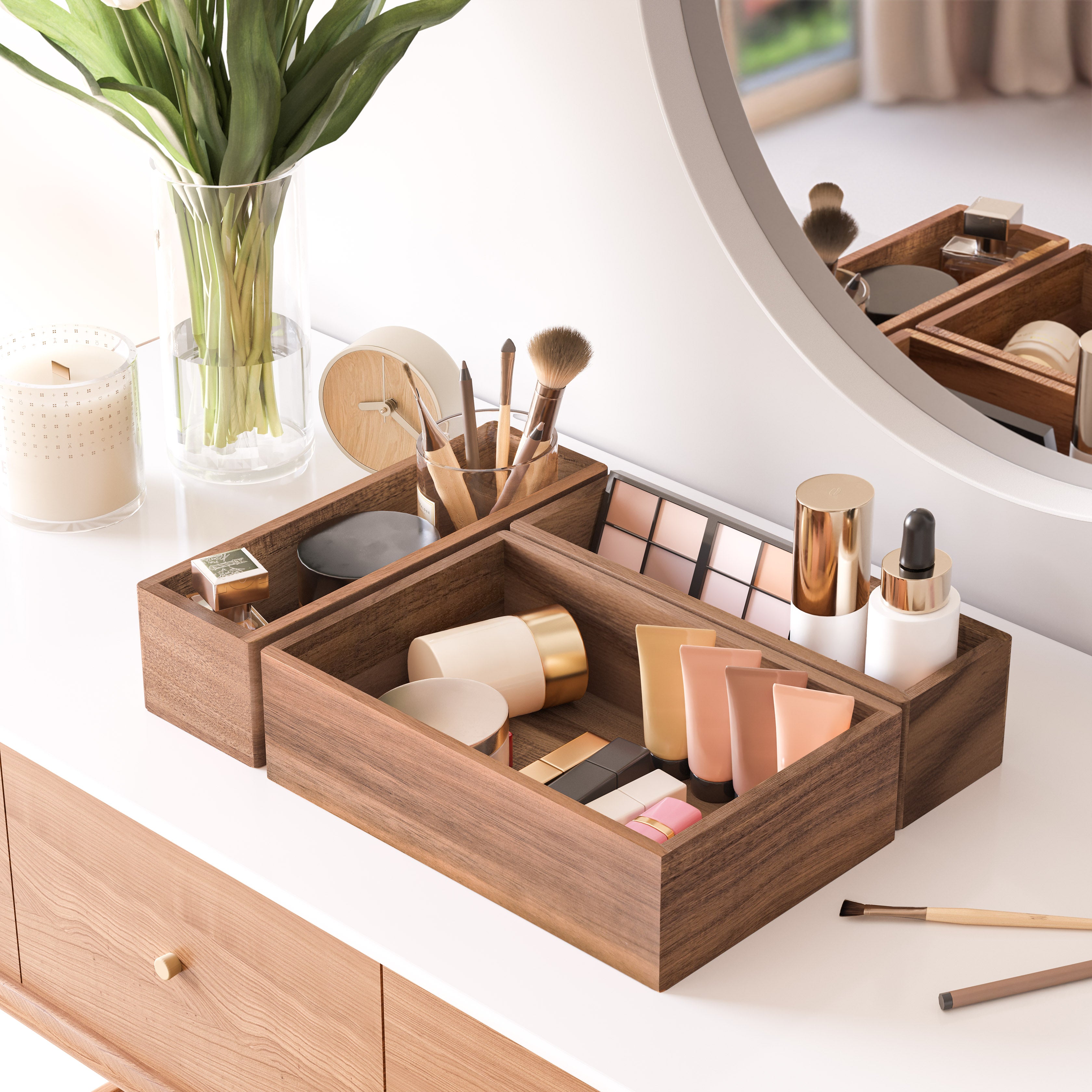 Seville Classics set 9 organizer acacia scatole legno cucina