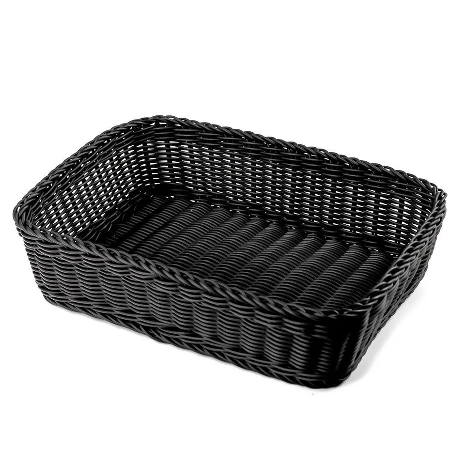 Cestino pane 30x40x10 cm nero effetto rattan plastica