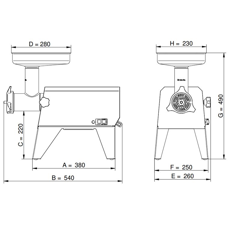 Ma-Ga WM22 tritacarne professionale 250 kg/h foro 6 mm