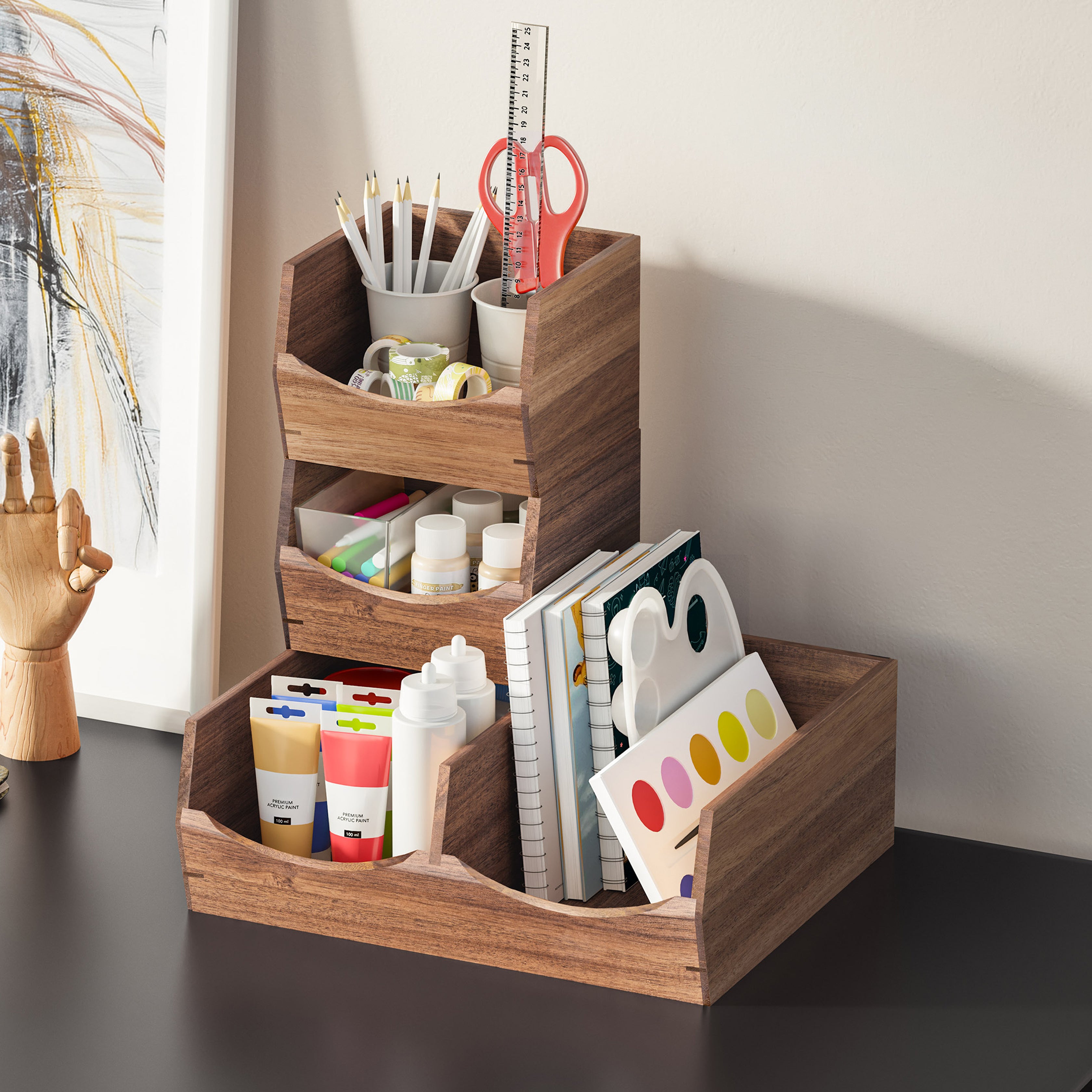 Seville Classics Set 3 Organizer Acacia Impilabili Legno