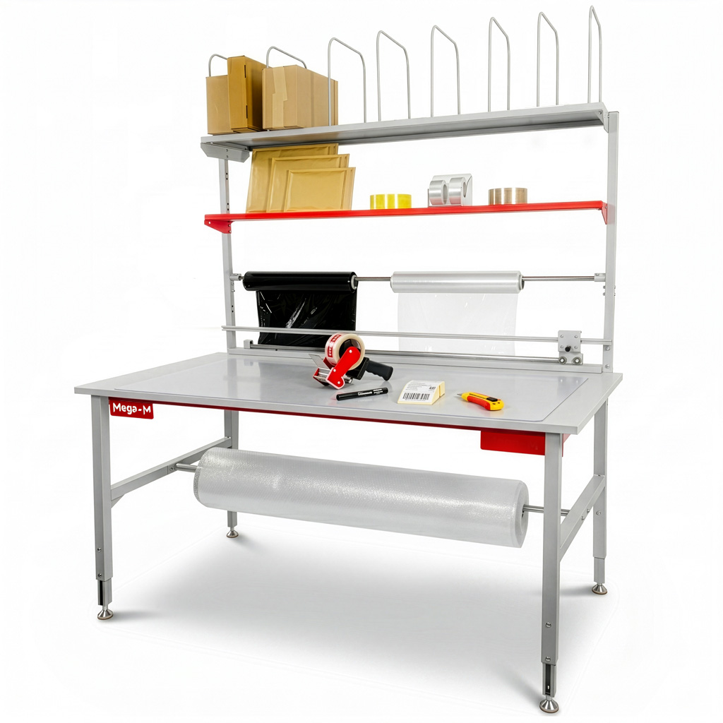 Mega-M S-200 Tavolo Imballaggio 200x80 cm Regolabile con Alzata