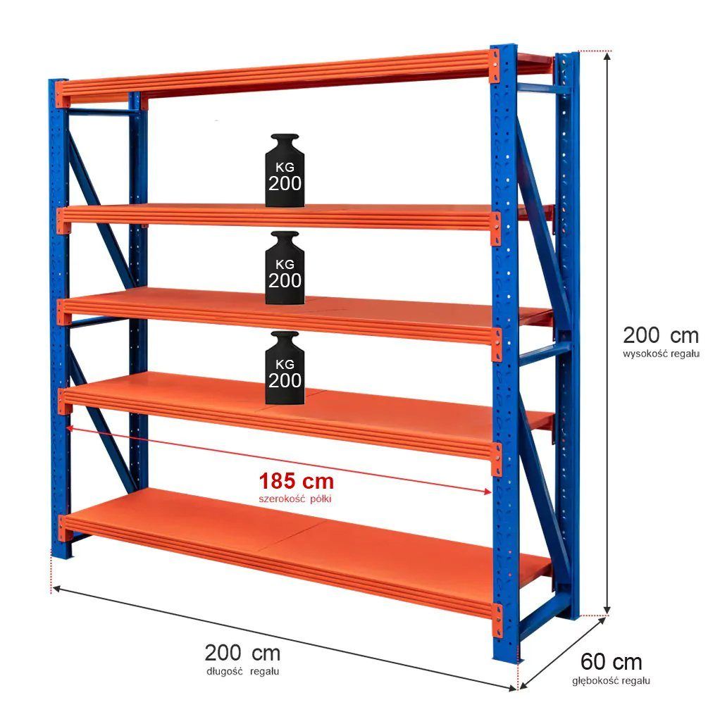 Mega-M Fortis Light scaffale 5 ripiani 200x200x60 cm base