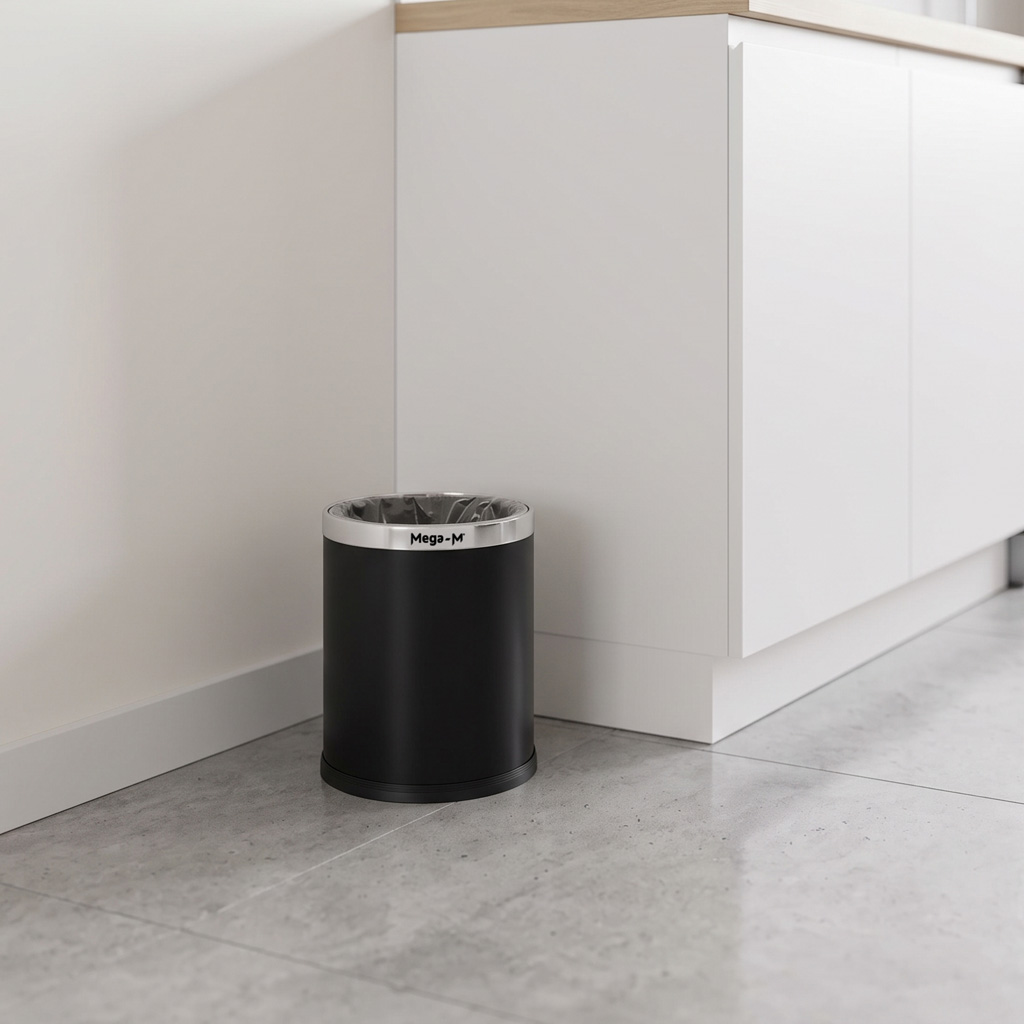 Mega-M Cestino Rifiuti Metallo Nero 10 L Aperto