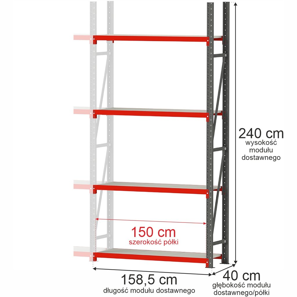 Mega-M Fortis scaffale metallo 240x158,5x40 aggiuntivo 450 kg