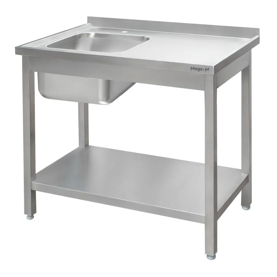 Mega-M 120x60x85 cm lavello inox vasca sinistra con ripiano