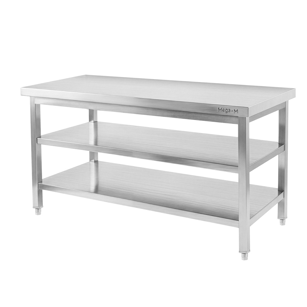 X Standard tavolo inox centrale 2 ripiani 180x70x85 cm