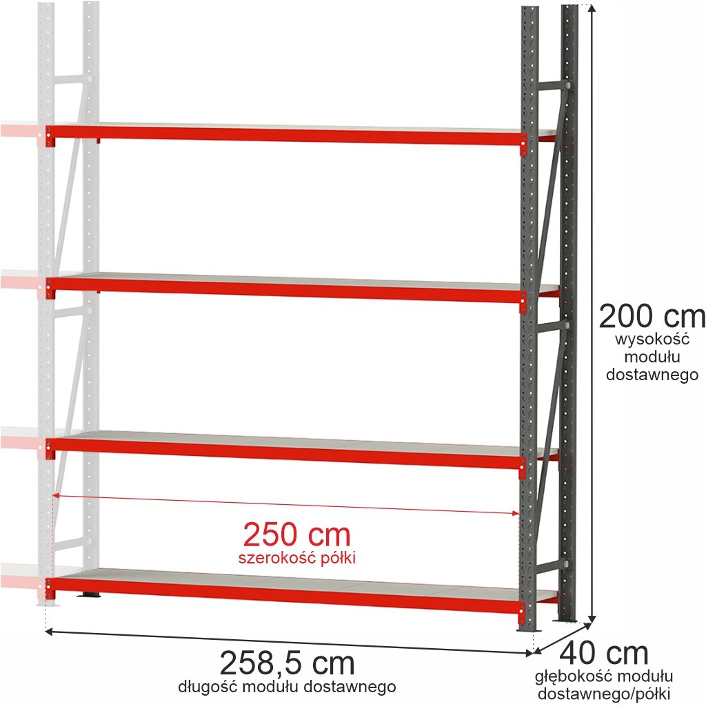 Mega-M Fortis scaffale magazzino 200x258,5x40 cm 4 ripiani