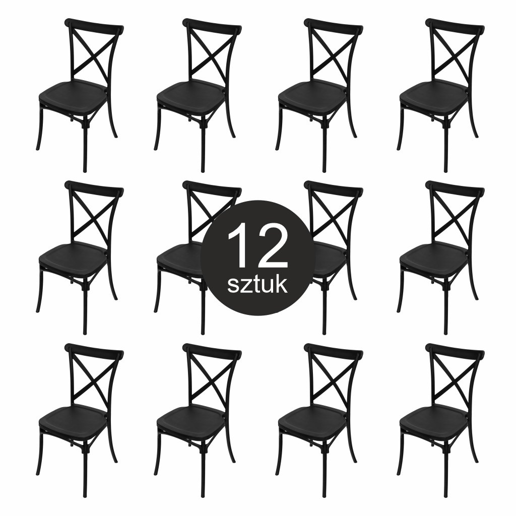 Furvero Boho sedia banchetto PP nera cuscino set 12 pezzi X-back