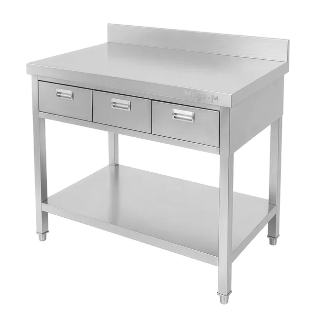 Mega-M X tavolo inox 100x60x85 cm 3 cassetti alzatina