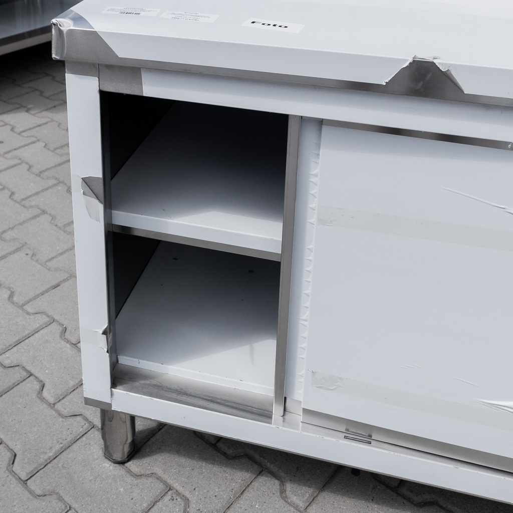 Mega-M tavolo inox 140x60x85 con armadio e 3 cassetti