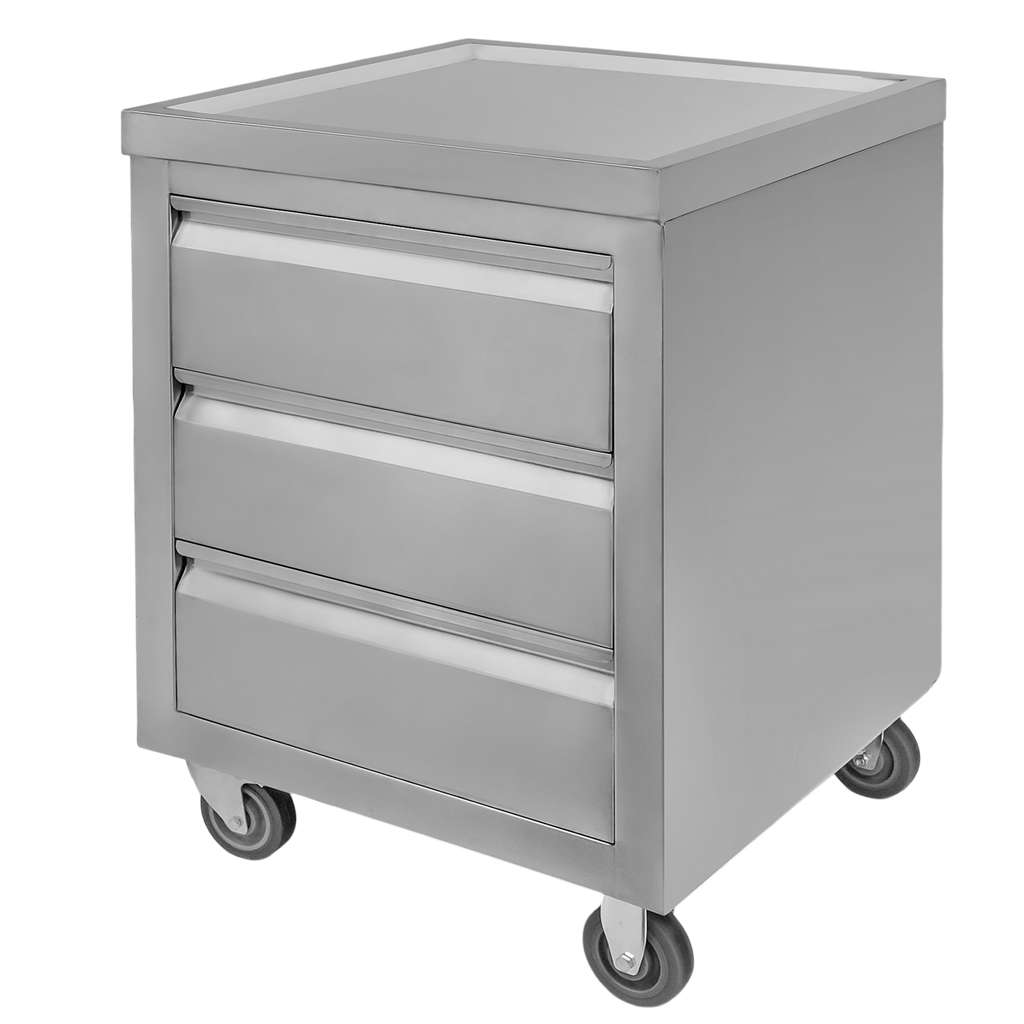 Mega-M tavolo inox mobile 60x60x85 cm 3 cassetti ruote