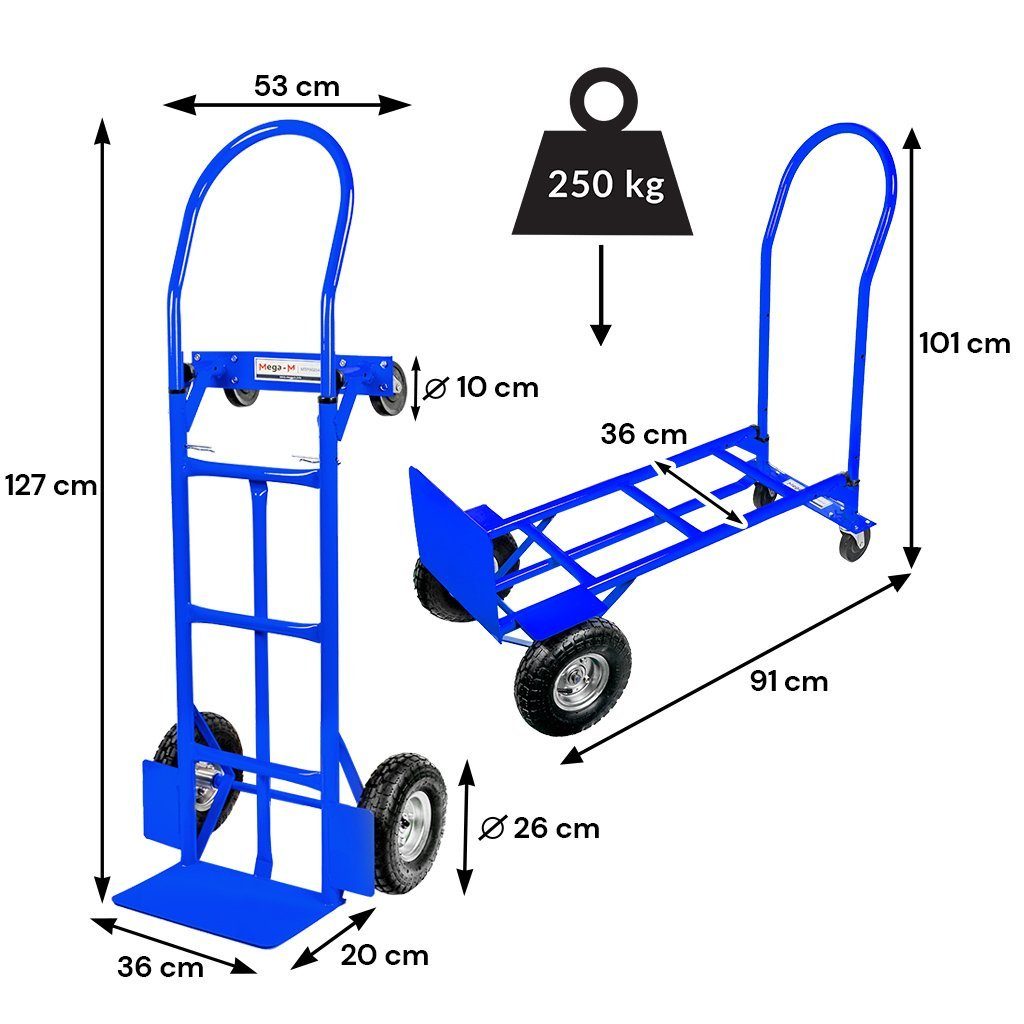 Mega-M 2in1 carrello trasporto pieghevole blu 250 kg