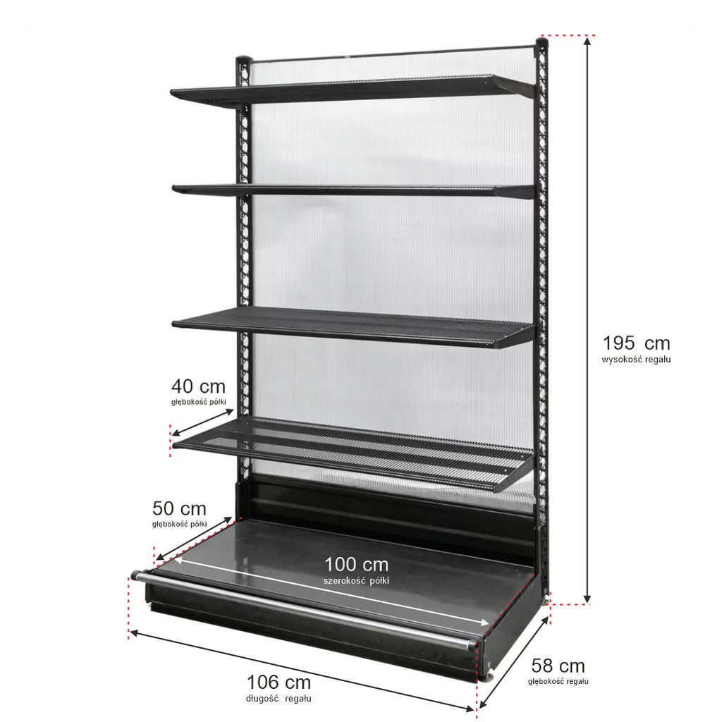 Wanzl H-195 scaffale negozio a parete 106 cm 4 ripiani