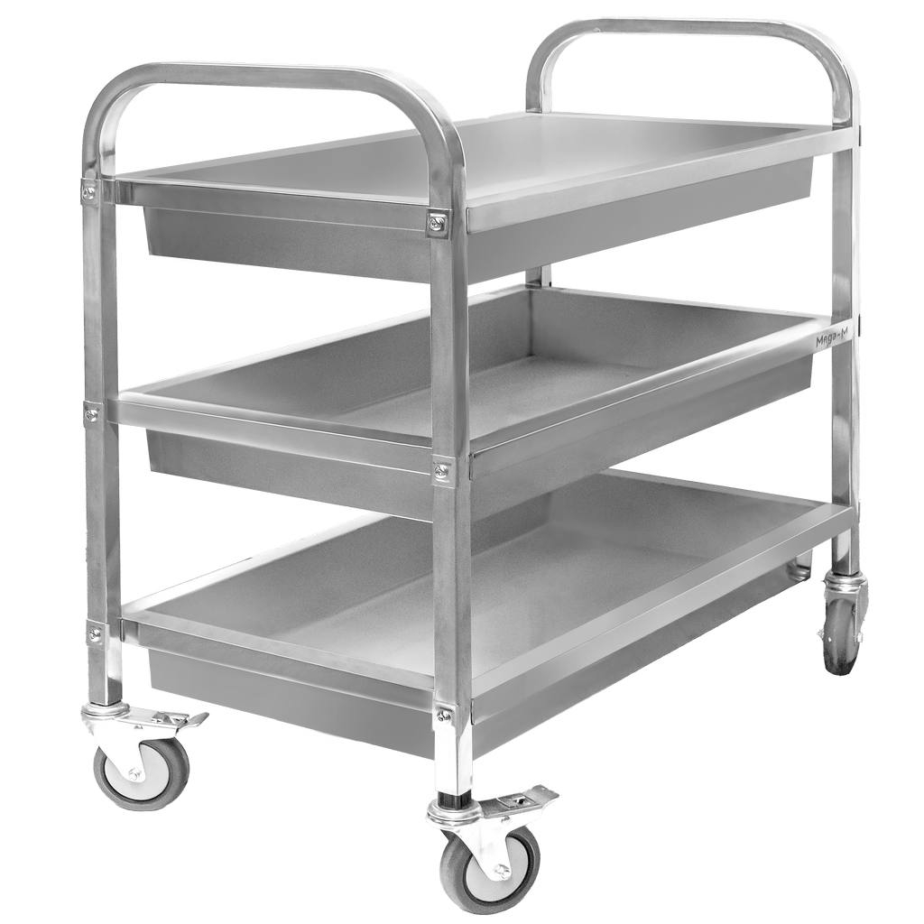 Mega-M Carrello di Servizio Inox 3 Ripiani 95x50x95 cm