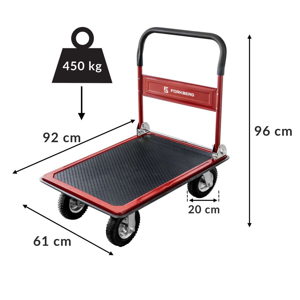 Forkberg 450 kg carrello a piattaforma ruote pneumatiche