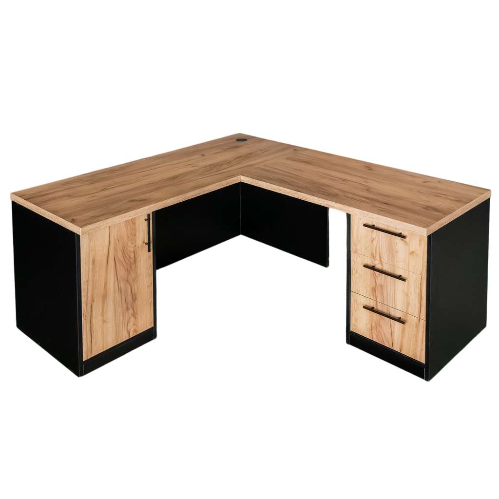 Mega-M L-160 scrivania angolare rovere kraft nero con cassetti