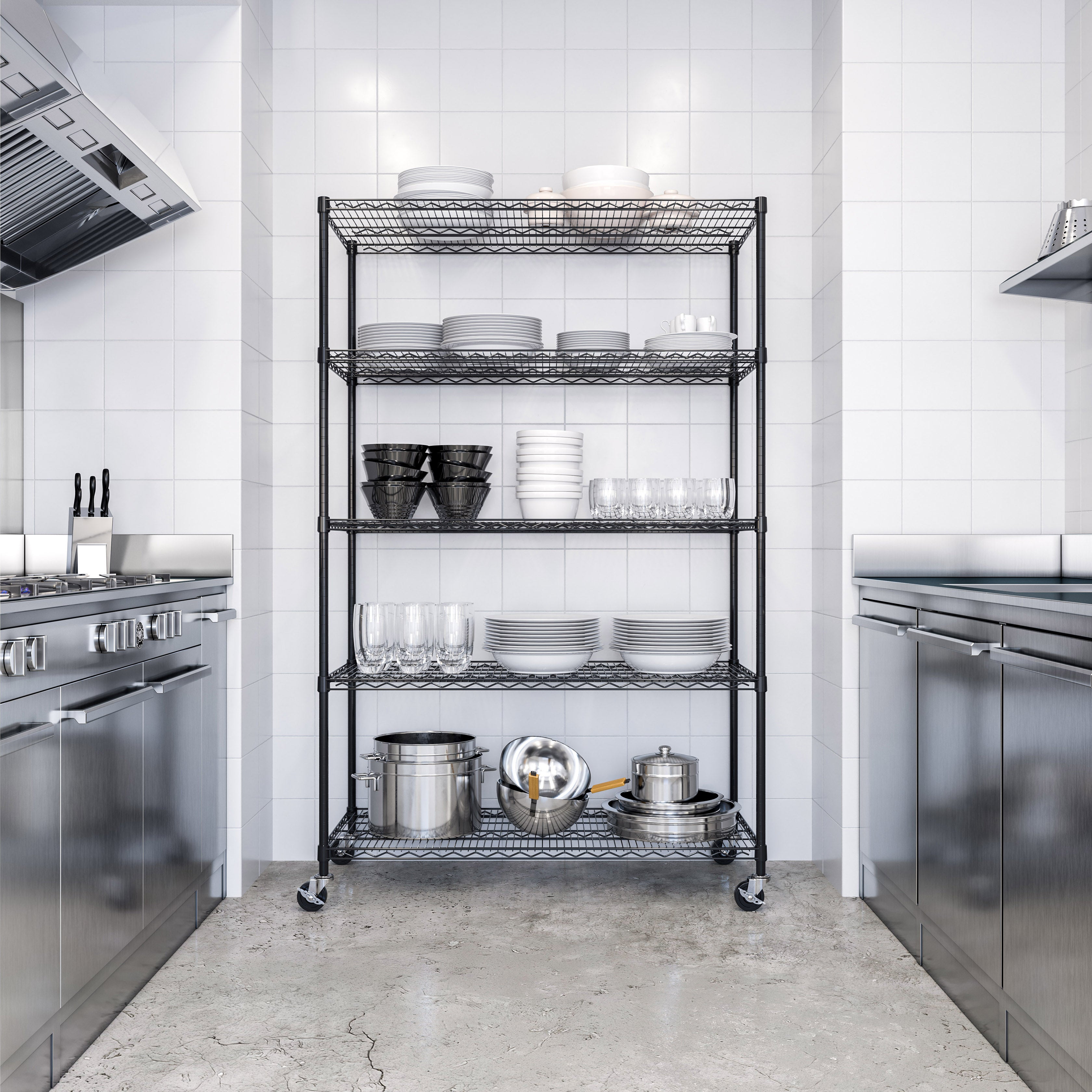 Seville Classics UltraDurable Scaffale 5 Ripiani Nero 122 cm