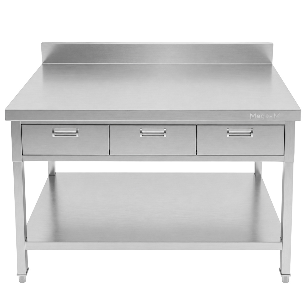 Mega-M X 120x70x85 tavolo inox parete 3 cassetti 1 ripiano
