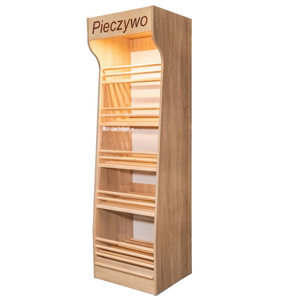 Espositore pane scaffale panetteria H-200 L-60 plexi LED rovere