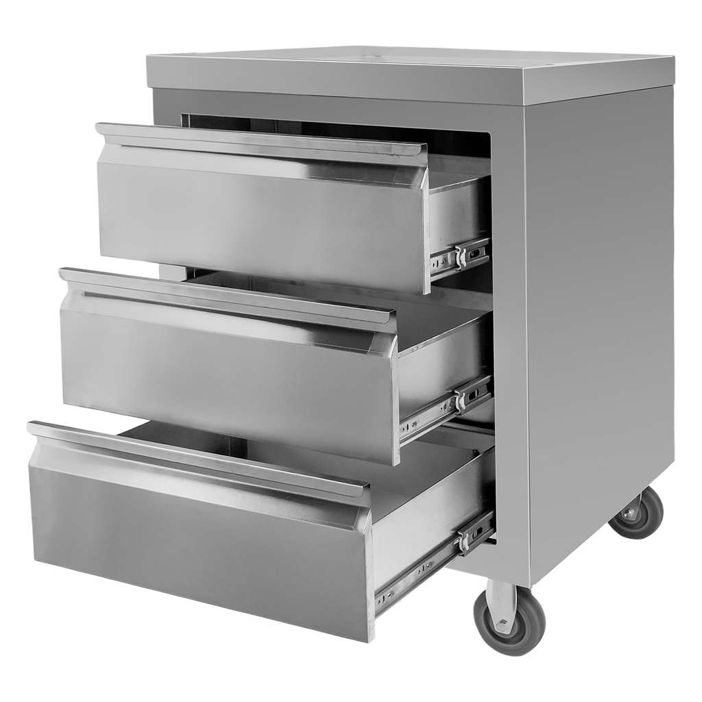 Mega-M tavolo inox mobile 60x60x85 cm 3 cassetti ruote