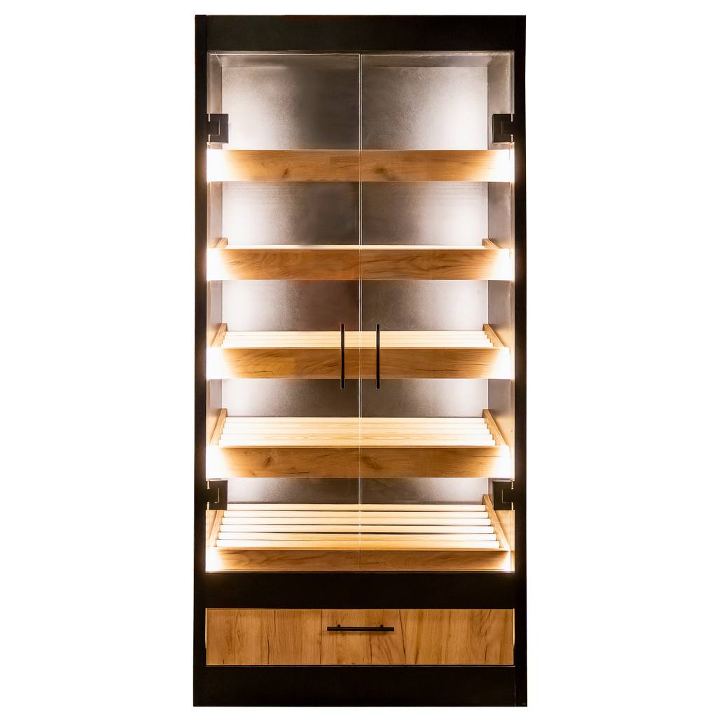Mega-M scaffale portapane vetro 100x58x205 nero rovere LED
