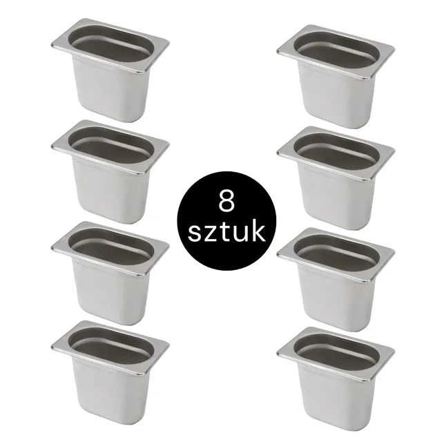 Mega-M GN 1/9 bacinella inox 17,6x10,8x15 cm 8 pezzi