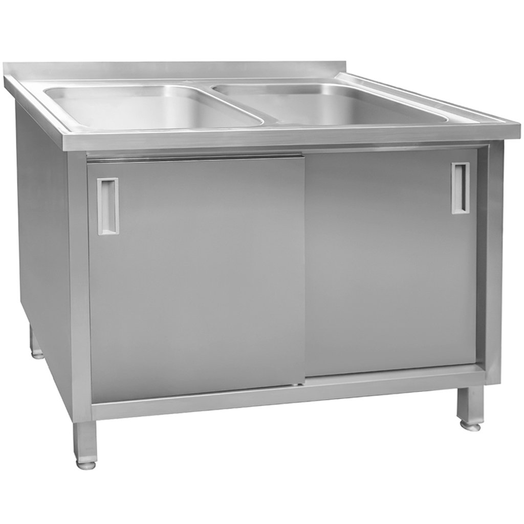 Mega-M 120x70x85 lavello gastronomico due vasche con armadio inox