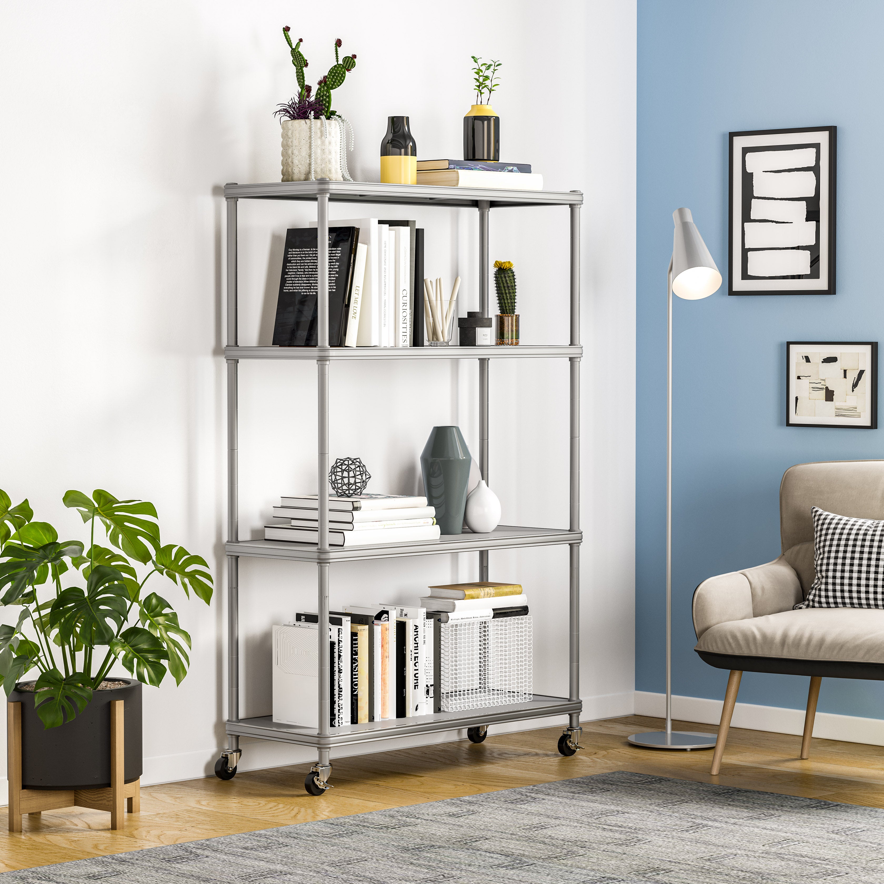 Seville Classics HOME SHE15395B Scaffale 4 Ripiani Platino