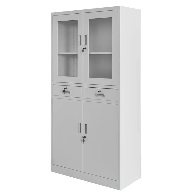 Mega-M Wenus Armadio Ufficio Metallo 90x40x185 cm Grigio Vetro 2 Cassetti