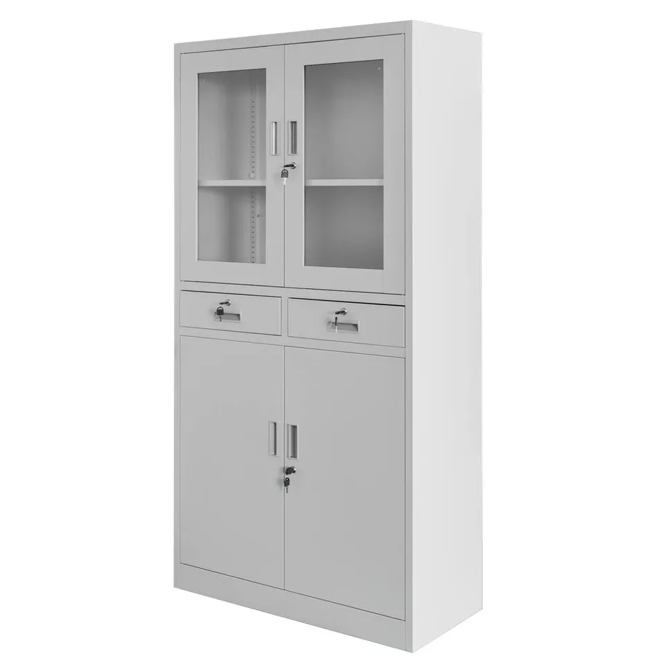 Mega-M Wenus Armadio Ufficio Metallo 90x40x185 cm Grigio Vetro 2 Cassetti