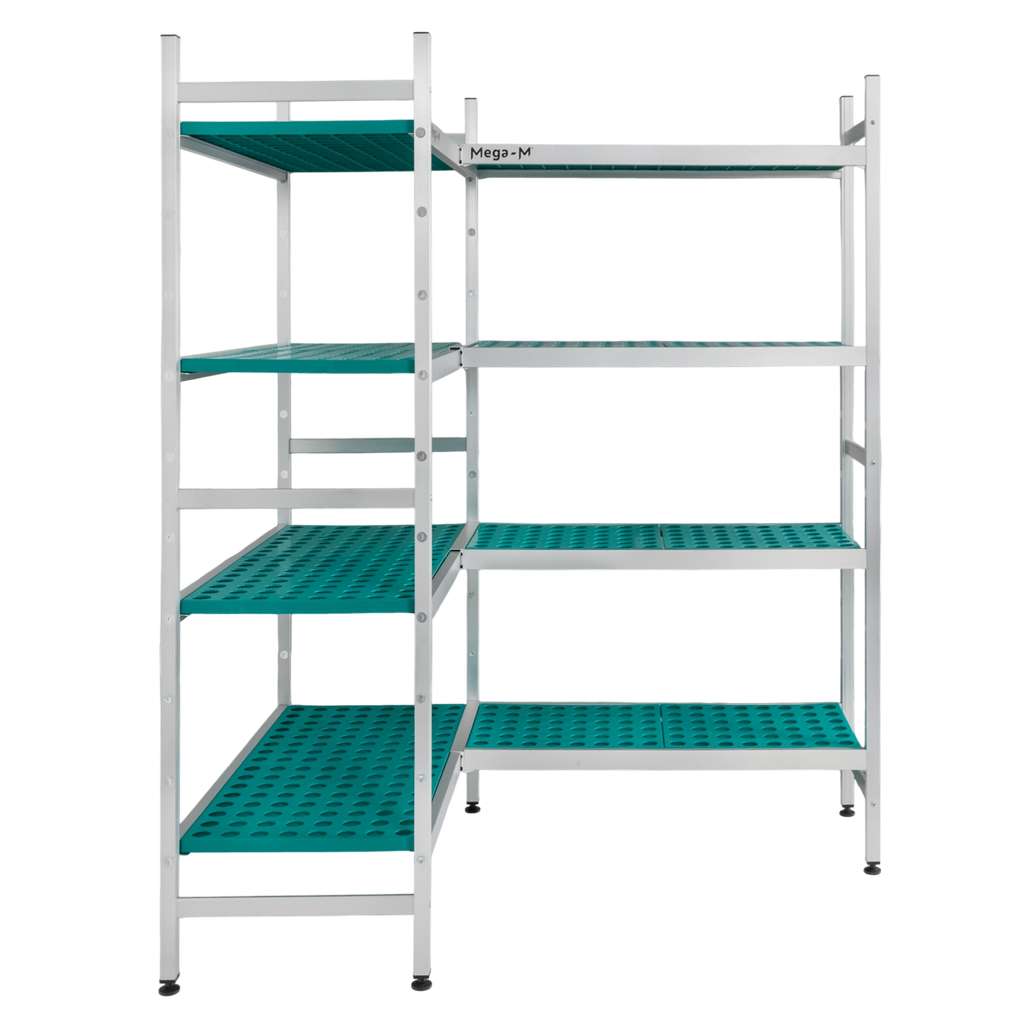 Mega-M Alufri Scaffale Angolare Alluminio 4 Ripiani PP 167x120 cm