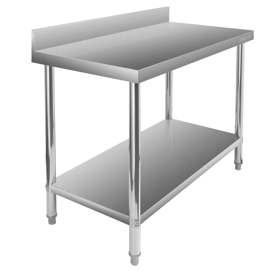 Mega-M X Standard tavolo inox con alzatina 120x70x85 cm ripiano