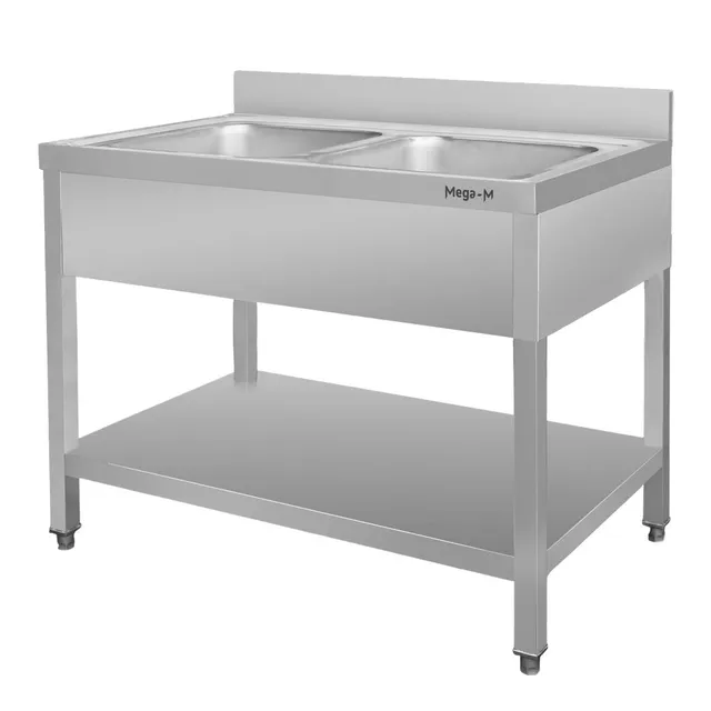 Mega-M Lavello doppia vasca inox 100x60x85 cm con ripiano