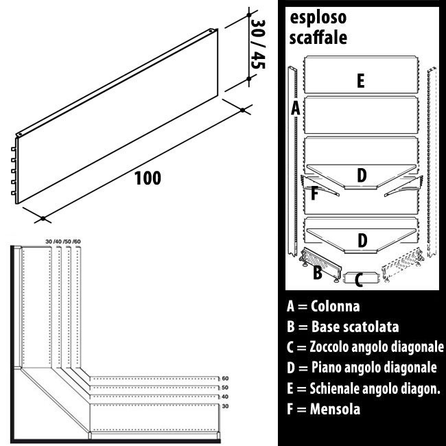Agosistem Schienale Angolo Diagonale H 45 cm Bianco