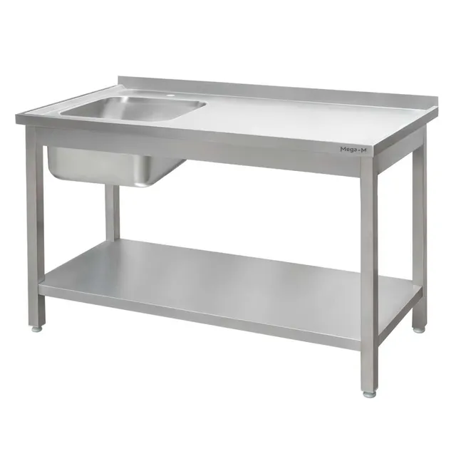 Mega-M 180x60x85 lavello inox vasca a sinistra con ripiano