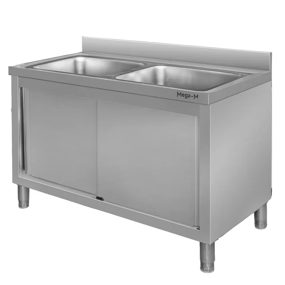 Mega-M lavello inox doppia vasca 120x60x85 cm con armadio