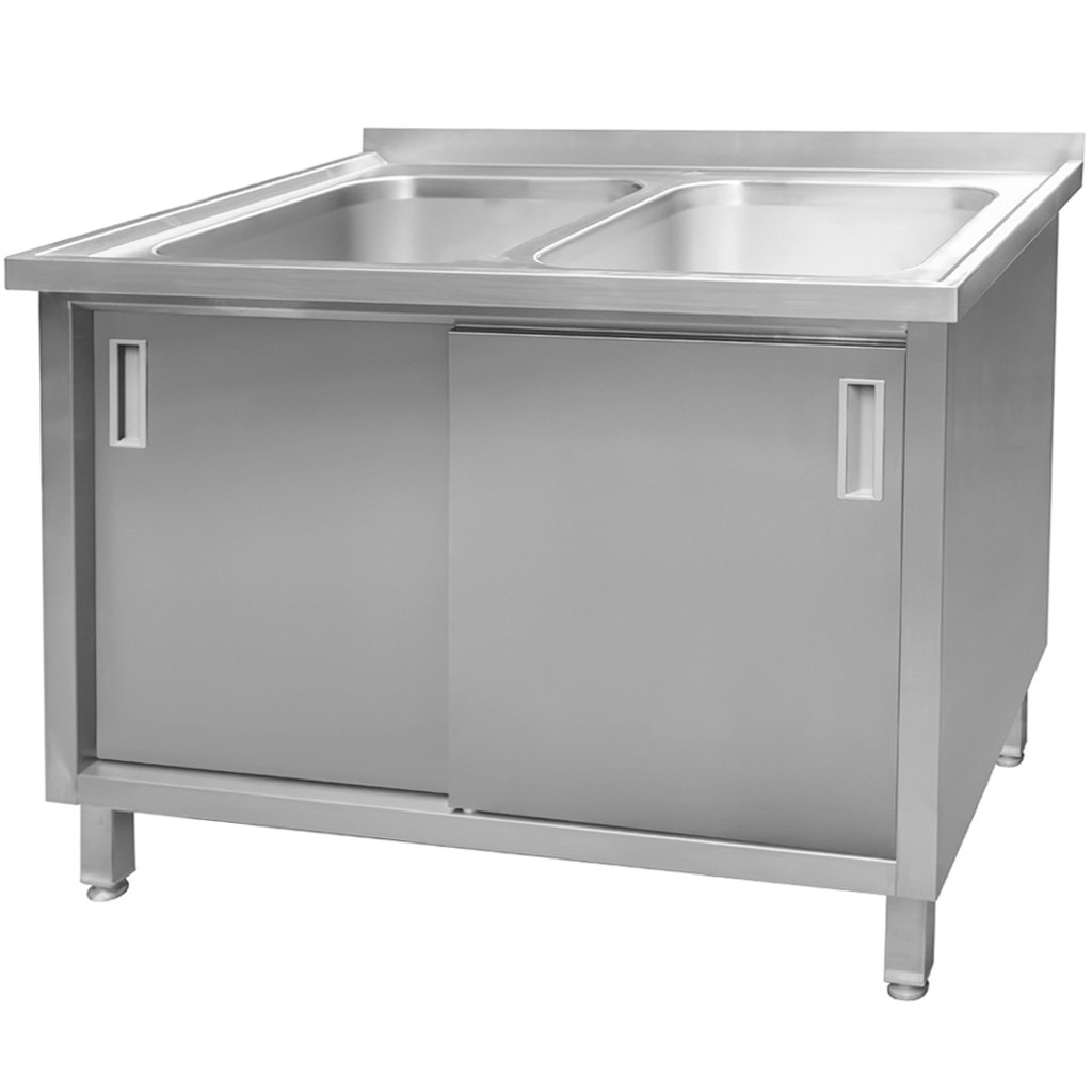 Mega-M 120x70x85 lavello gastronomico due vasche con armadio inox