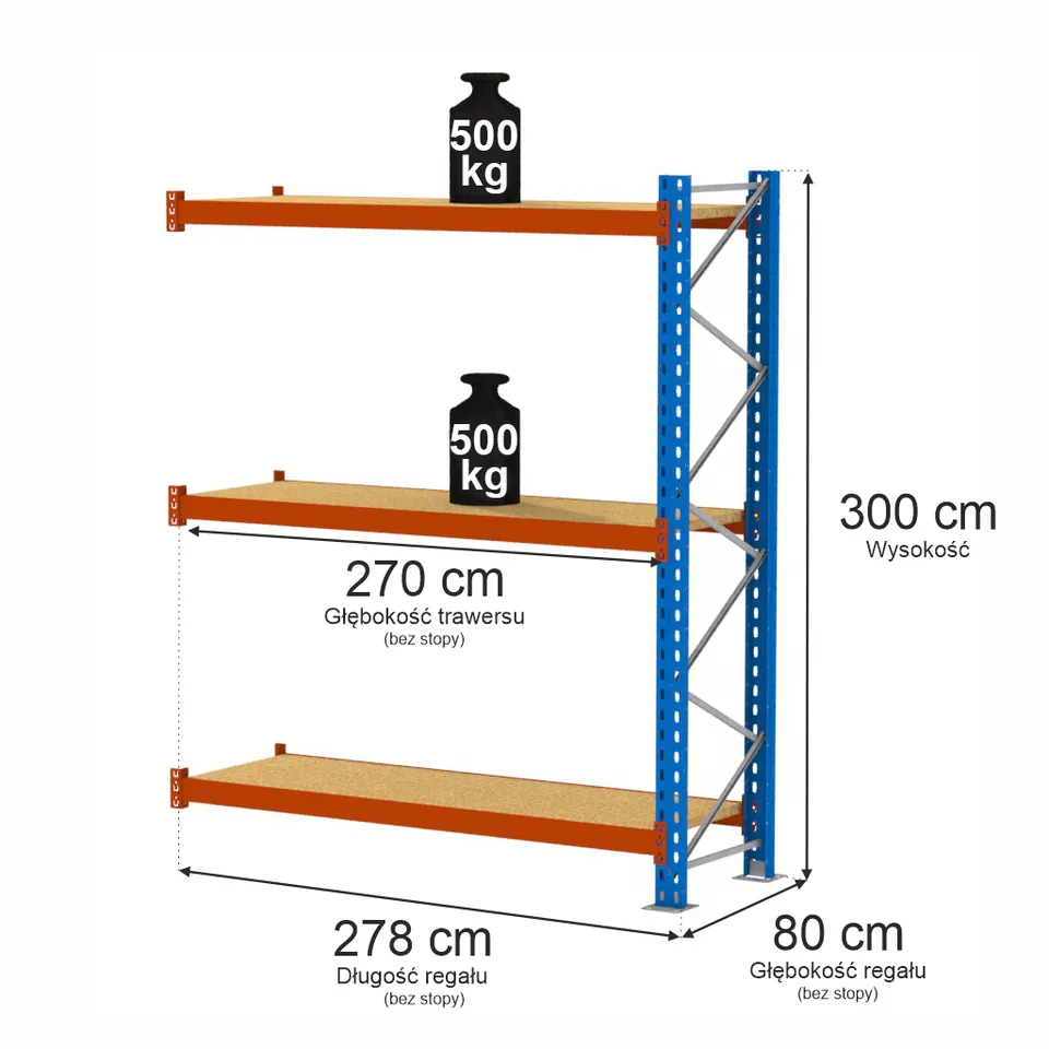 Mega-M XR scaffale magazzino 300x278x80 cm 3 ripiani aggiuntivo 500 kg