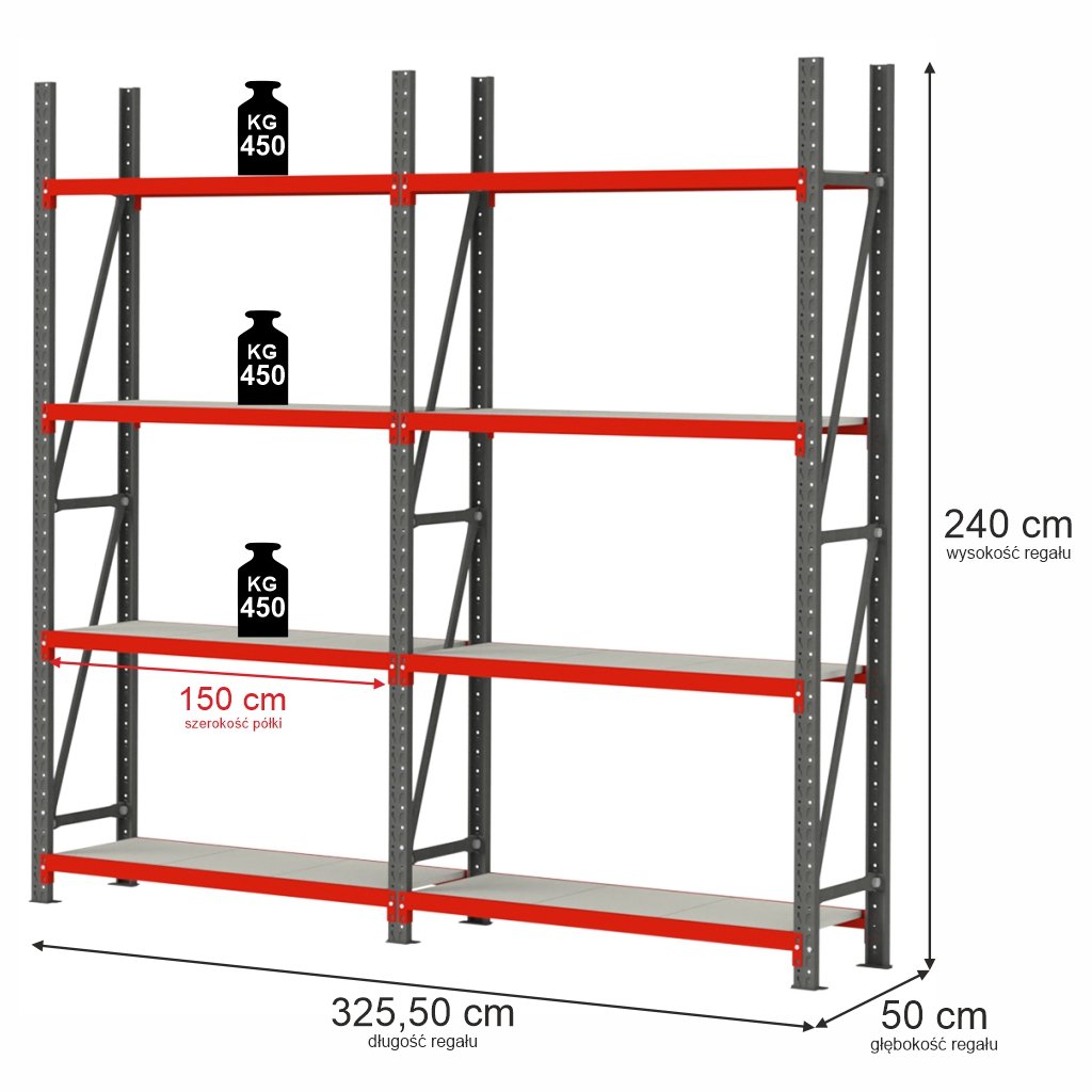 Mega-M Fortis scaffale metallo 8 ripiani 240x325x50 450kg