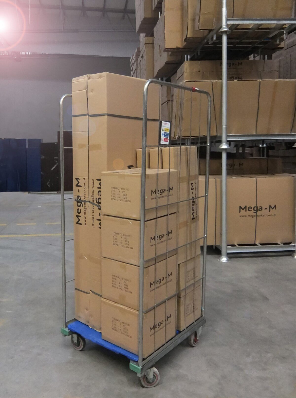 Roll container a gabbia blu pieghevole base plastica