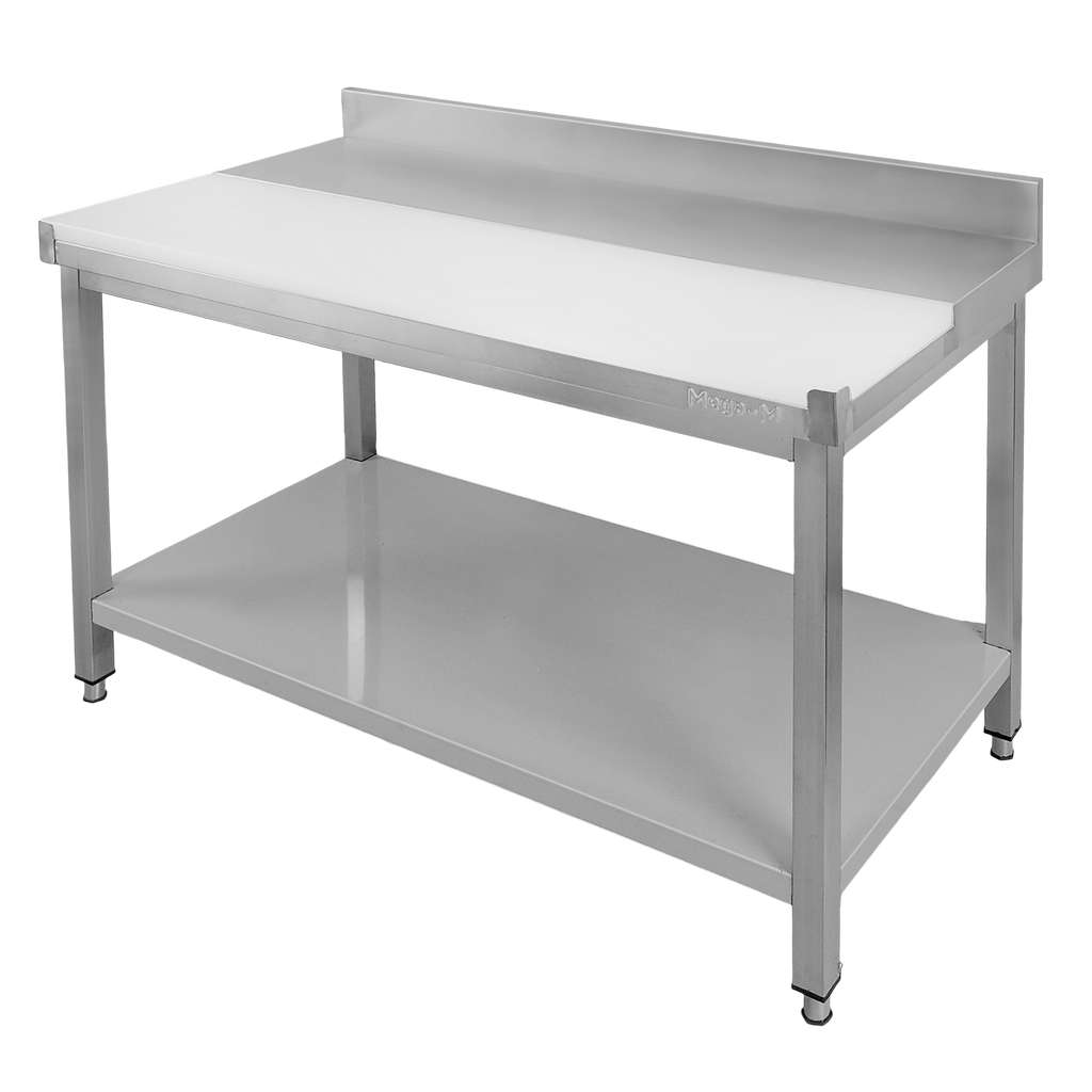 Mega-M Tavolo Inox 120x60x85 cm con Tagliere e Ripiano