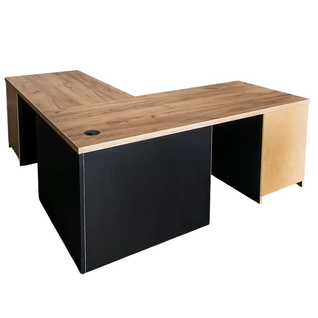 Mega-M L-160 scrivania angolare rovere kraft nero con cassetti
