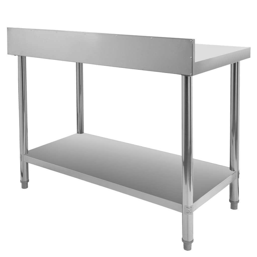 Mega-M X Standard tavolo inox con alzatina 120x70x85 cm ripiano